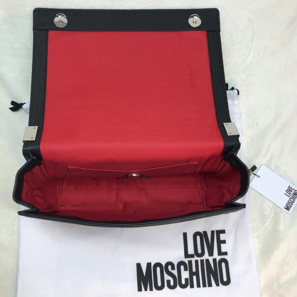 NWT LOVE MOSCHINO Leather Studded Heart Chain Strap Bag - Picture 7 of 10
